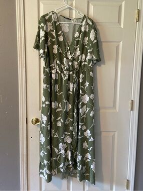 BloomChic Olive & White Floral Wrap Maxi Dress